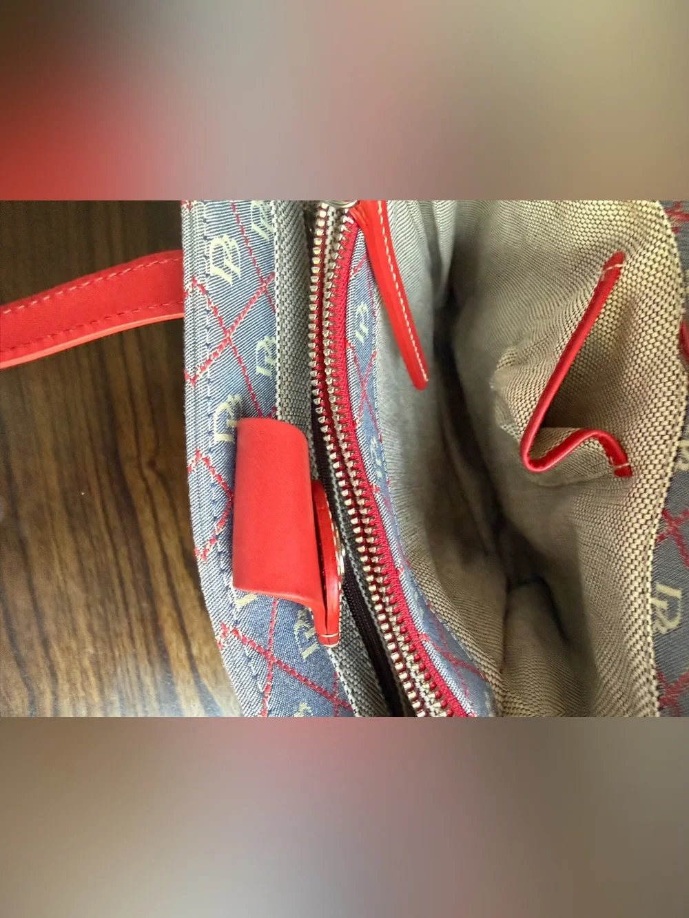Dooney & Bourke Red Trim Monogram Tote